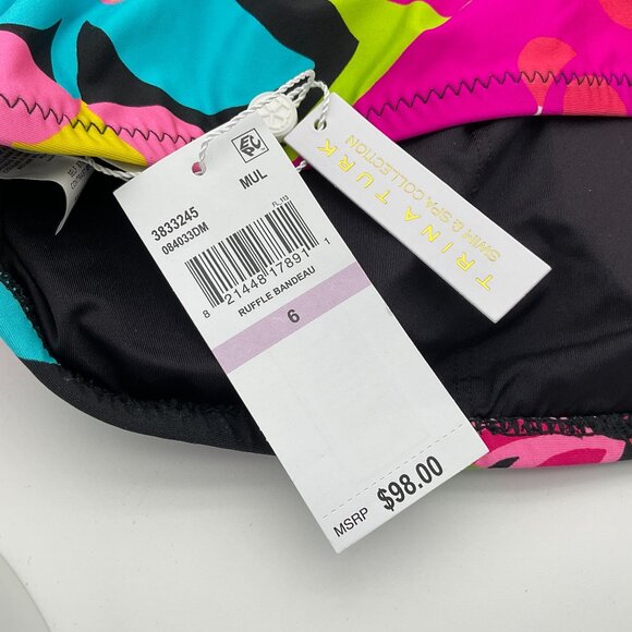 Trina Turk Tiki Off The Shoulder Ruffle Bandeau Shirred Ring Hipster Set 6 NWT - Picture 5 of 11